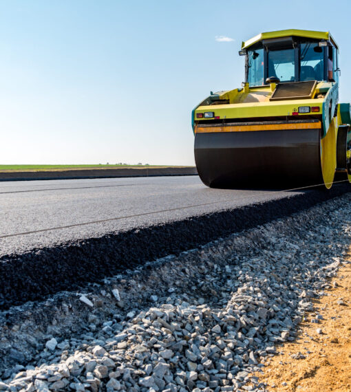 New road construction Road rollers building the new asphalt road